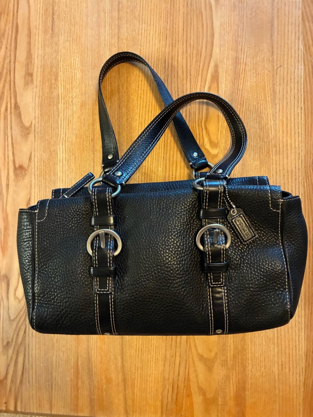 Coach Black Pebbled Leather Double-Handle Shoulder Bag